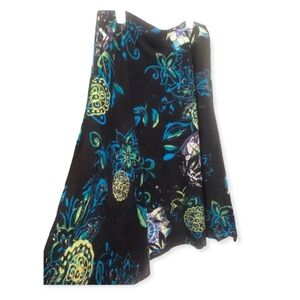 Chico's Black A-Line Skirt with Blue, Green & Yellow Floral Motif